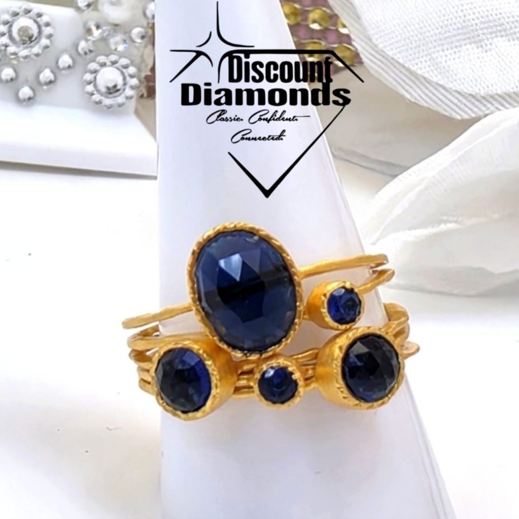 Five Ring Set - Blue Sapphire Rings On 18k Gold 925 Sterling Silver
